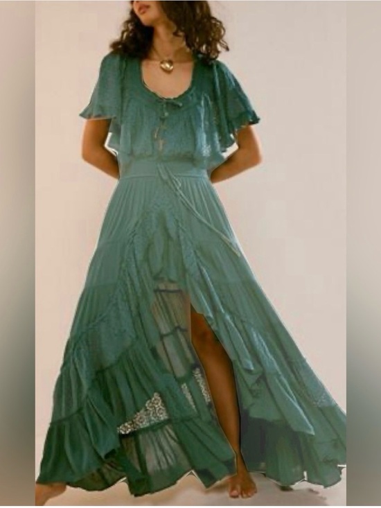 Free People Dresses & Skirts - Free People Forest Green Tiered Maxi Dress